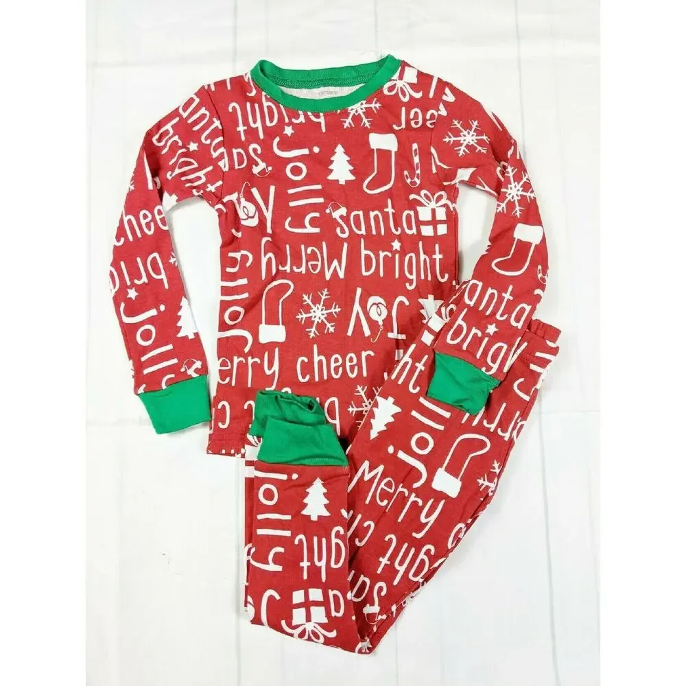 Carter's Red White & Green Holiday Words Pajamas Youth 4
